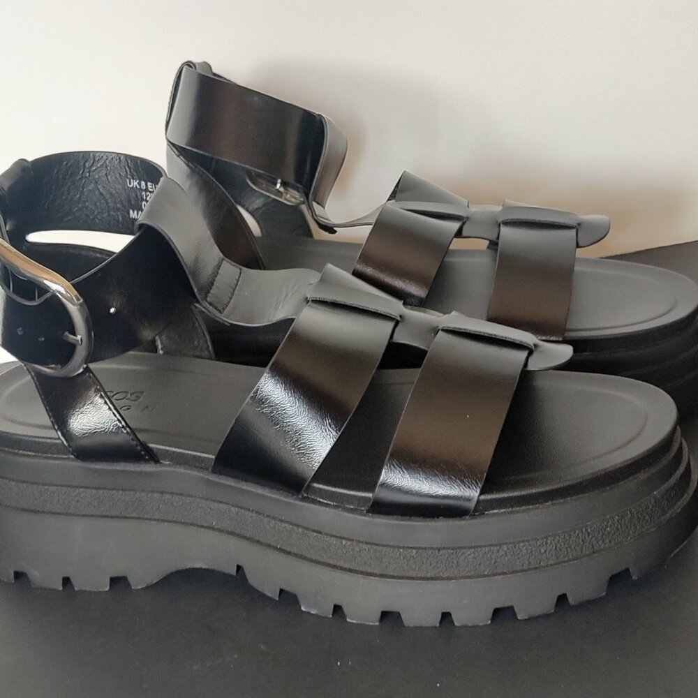 Black Platform Buckle Sandals Fisherman Chunky Goth Dominatrix ASOS size 10